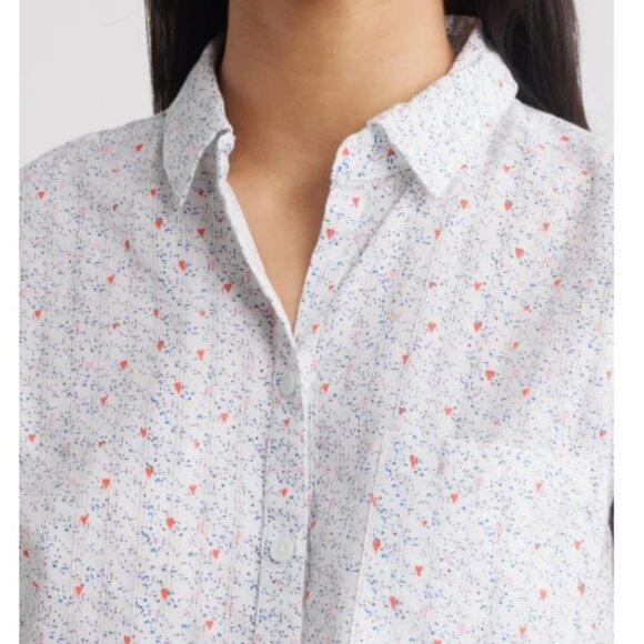 Karolee Heart Print Cotton Button-Up Shirt, XL - Picture 7 of 12